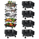 Kuber Industries 5-Layer Collapsible Kitchen Rack|Multipurpose Storage Basket|360-Degree Rotable Kitchen Trolley|Fruit Basket Pack of 6 (Black)